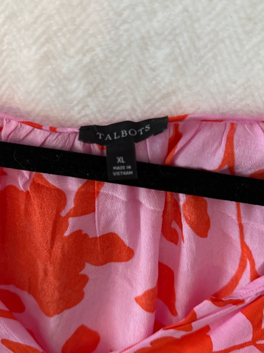 Talbots Pink Blouse with Red Floral Print V-Neck - Picture 2 of 3